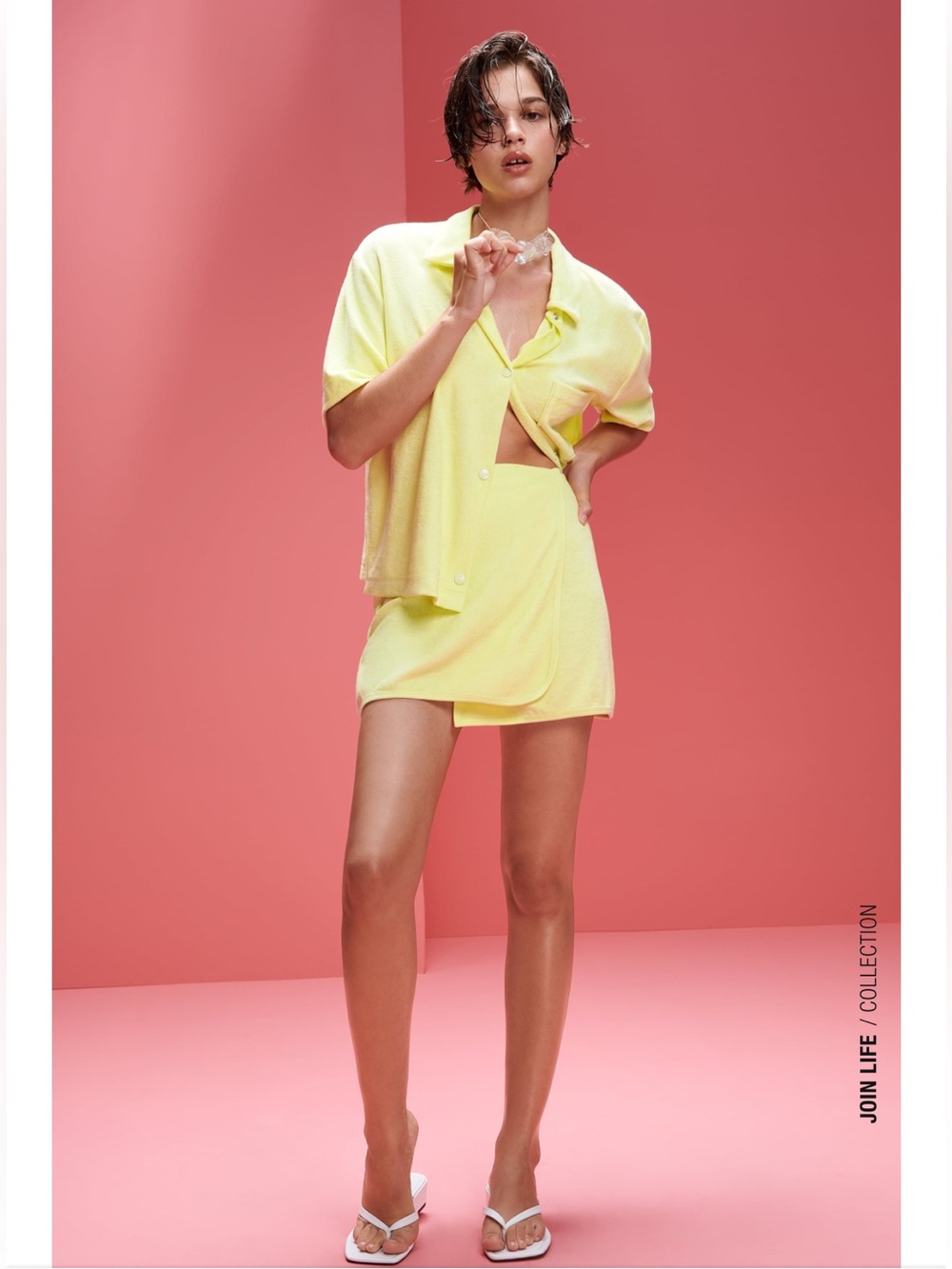 NWT Zara Terrycloth Button-Up Shirt Soft Lemon Yellow
